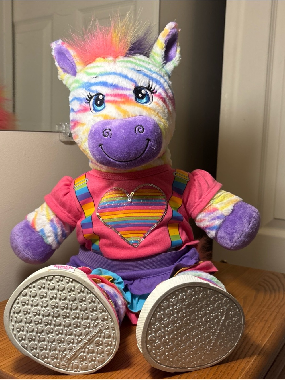 Build-A-Bear Rainbow Striped Unicorn in Pink Outfit